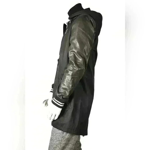 MACKAGE Black Cotton Canvas Leather Mixed Media Coaches 3/4 Jacket Medium - Picture 2 of 10